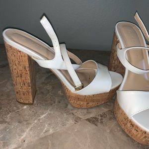 White “faux leather” strappy heels
